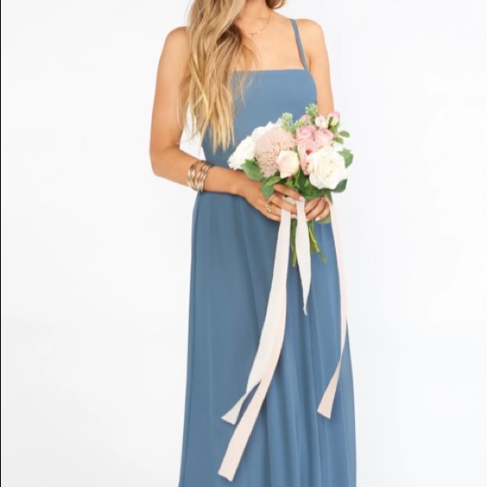 Lauren Tie Maxi Dress in Slate Blue Chiffon by Show Me Your MuMu